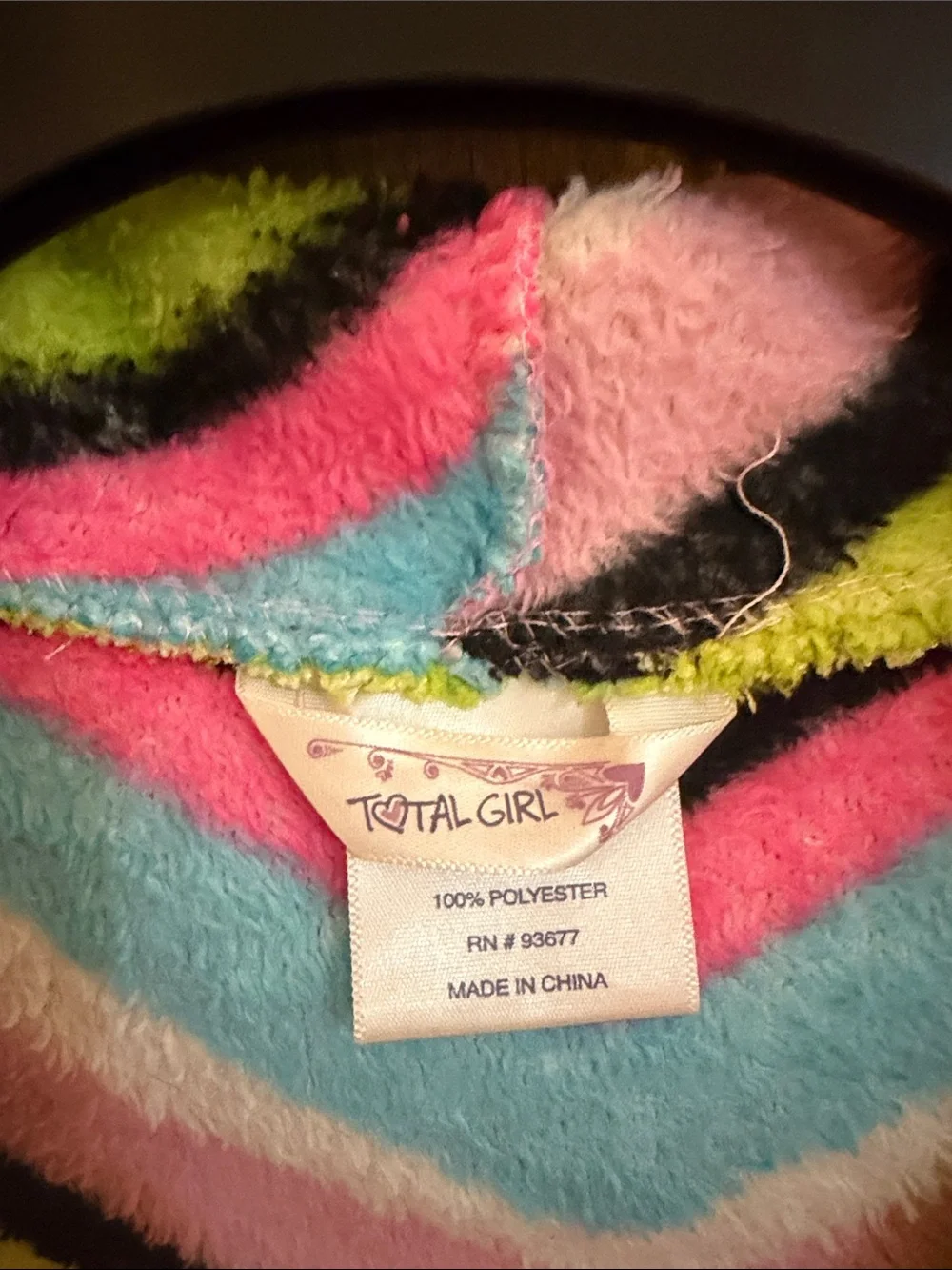 Total Girl XL 14/16 plush Hooded Bath Robe Multicolor Chevron pockets